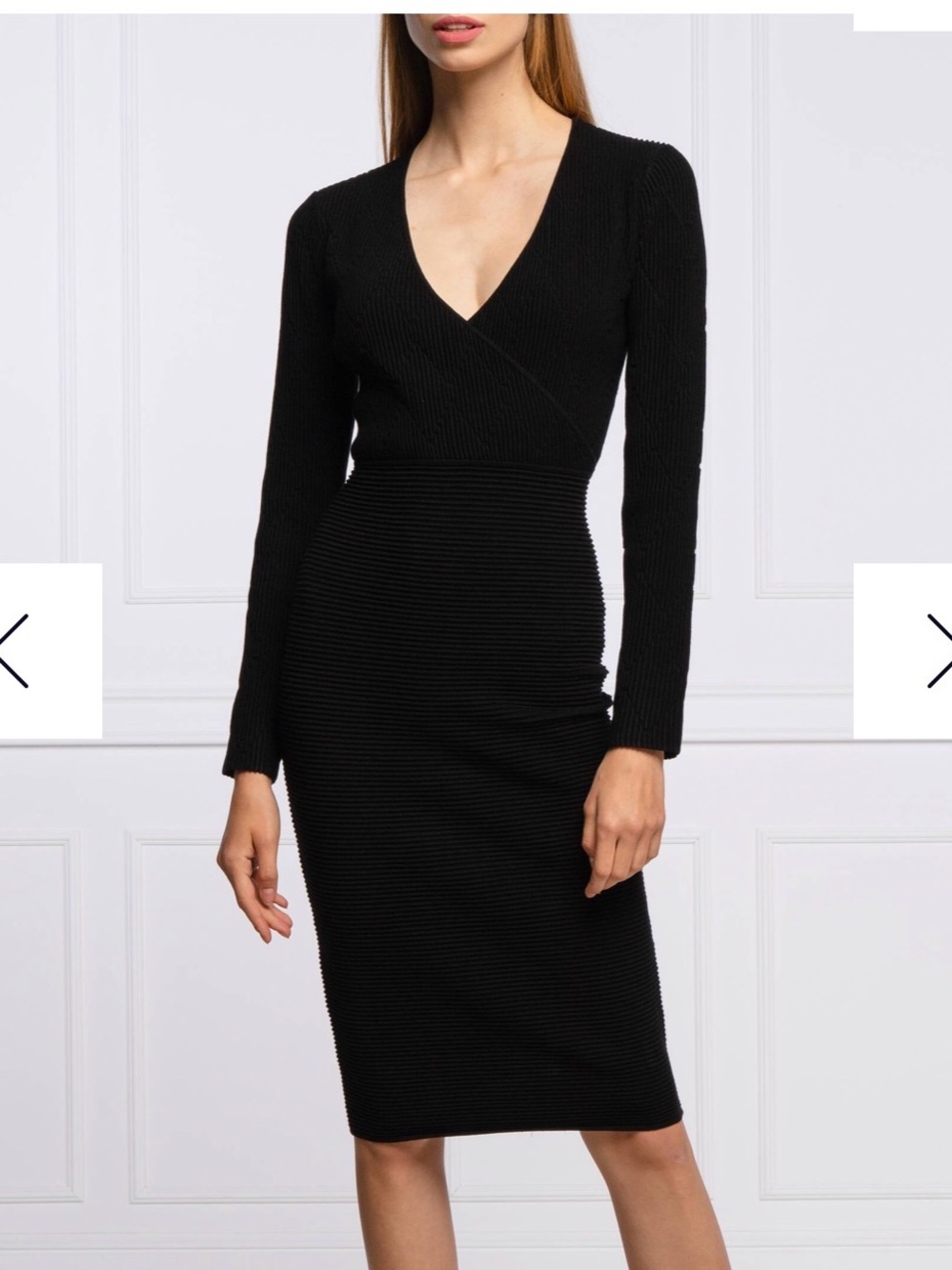 Emporio Armani Long Sleeve Black Ribbed V-Neck Women's Dress
